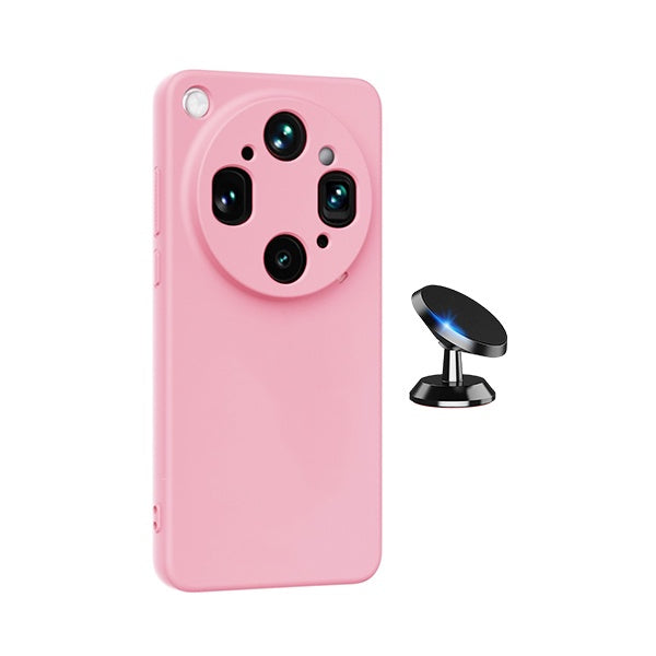 Kit Suporte Magnético + Capa Proteção Silicone GIFT4ME Para Oppo Find X9 Ultra - Rosa