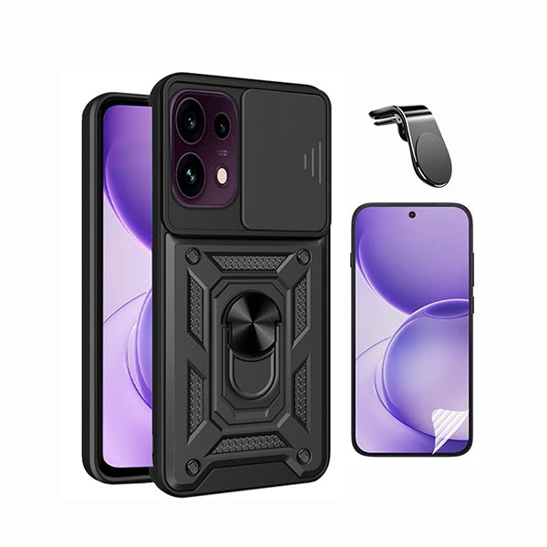 Kit Película Protectora de Hydrogel Frente + Capa de Proteção Militar Magnética Janela + Suporte de Carro Magnético L GIFT4ME Para Oppo Reno16 FS 5G - Preto