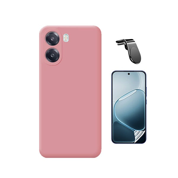 Kit Película Protectora de Hydrogel Frente + Capa Proteção Silicone + Suporte Magnético L GIFT4ME Para Oppo A6x - Rosa