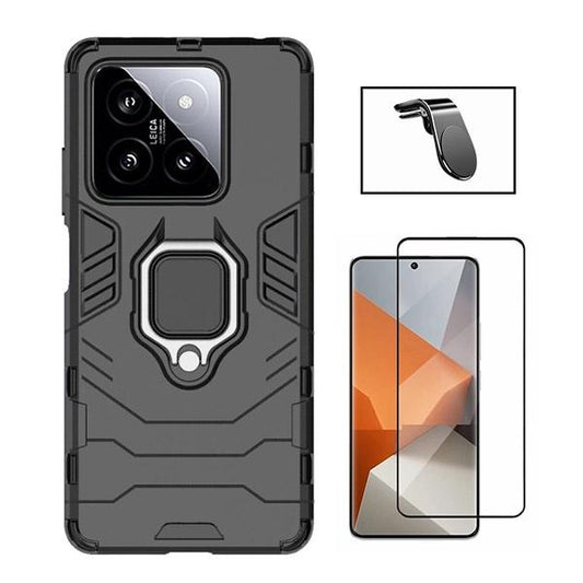 Kit Película de Vidro Temperado GOrilasGlass + Capa de Proteção Militar Magnética + Suporte de Carro Magnético L GIFT4ME para Xiaomi 14 - Preto