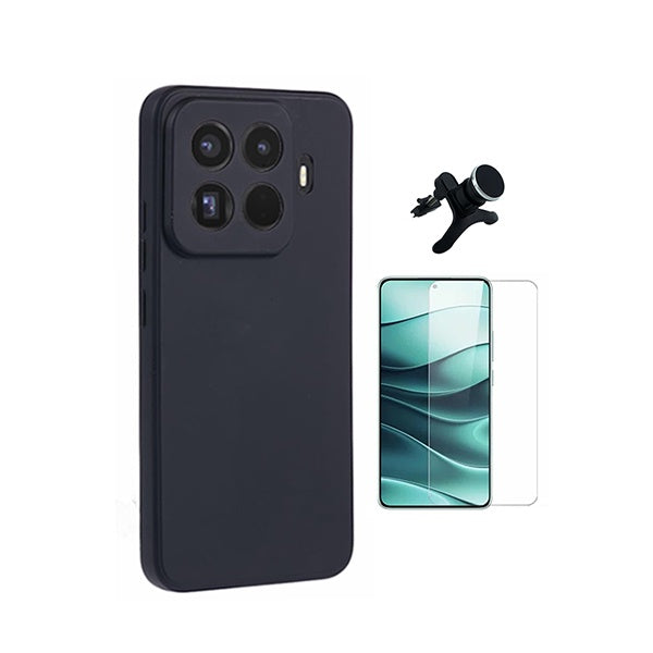 Kit Vidro Temperado Cleargorilasglass + Capa Proteção Silicone +  Suporte Reforçado de Carro GIFT4ME Para Xiaomi 15T Pro 5G - Preto