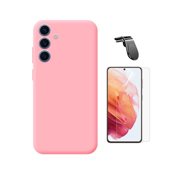 Kit Película Protectora de Hydrogel Frente + Capa Proteção Silicone + Suporte Magnético L GIFT4ME Para Samsung Galaxy S25 FE 5G - Rosa