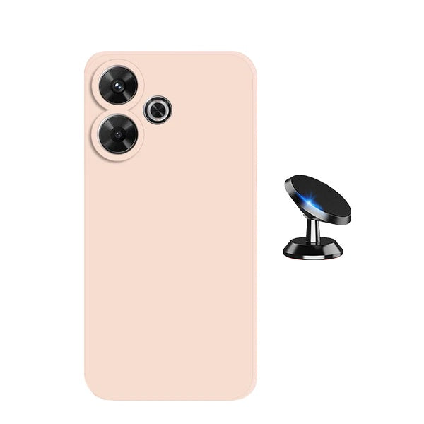 Kit Suporte Magnético + Capa Proteção Traseira Silicone GIFT4ME Compativel Com Xiaomi Redmi 13 - Rosa