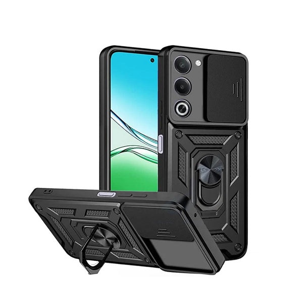 Kit Vidro Temperado Cleargorilasglass + Capa de Proteção Militar Magnética Janela + Suporte Magnético GIFT4ME Para Oppo A5 4G  - Preto