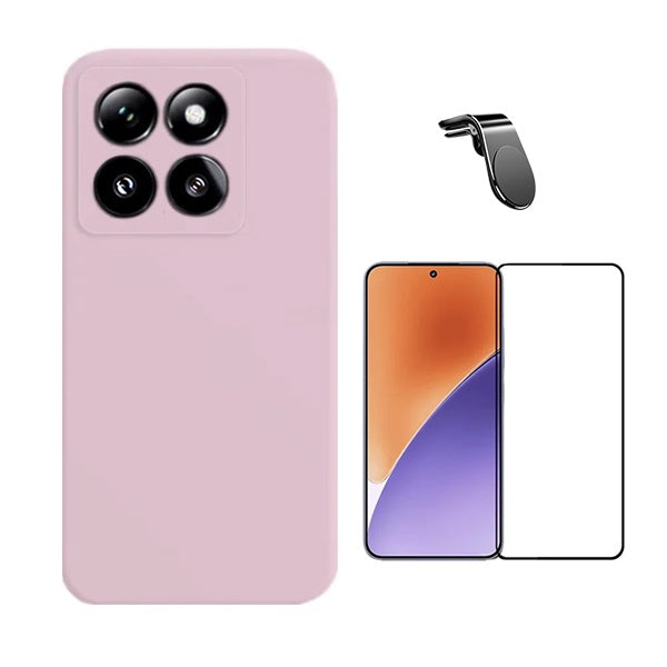 Kit Película de Vidro Temperado Gorilasglass + Capa Proteção Silicone + Suporte Magnético L Gift4Me Para Xiaomi 15 - Rosa