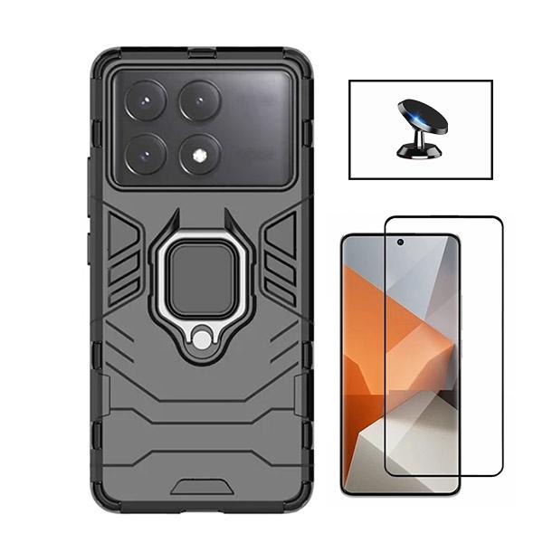 Kit Película de Vidro Temperado GOrilasGlass + Capa de Proteção Militar Magnética + Suporte Magnético GIFT4ME para Xiaomi Poco X6 Pro - Preto