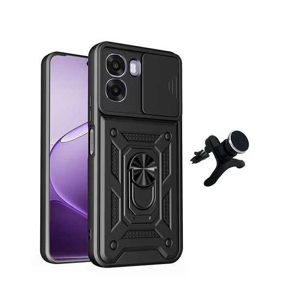 Kit Suporte Magnético Com Pernas + Capa de Proteção Militar Magnética Janela Deslizante GIFT4ME Para Oppo A6x - Preto