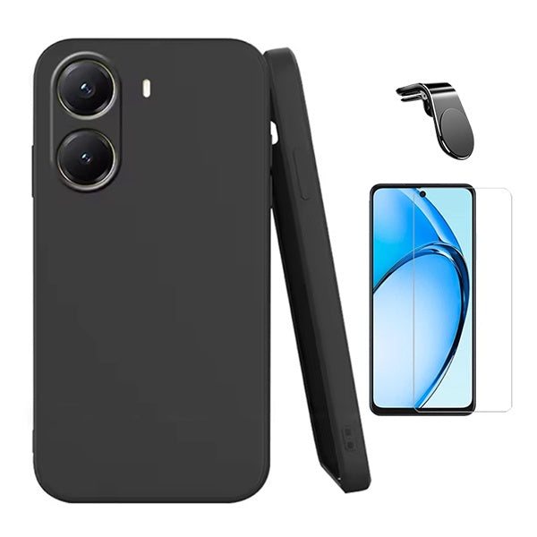 Kit Vidro Temperado Cleargorilasglass + Capa Proteção Silicone + Suporte Magnético L Gift4Me Para Xiaomi Poco X7 Pro - Preto