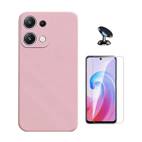 Kit Vidro Temperado Cleargorilasglass + Capa Proteção Silicone + Suporte de Carro GIFT4ME Para Xiaomi Redmi Note 14S - Rosa