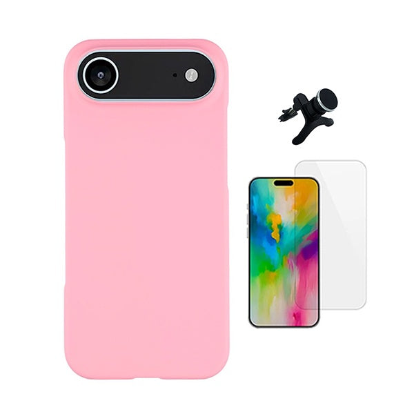 Kit Vidro Temperado Cleargorilasglass + Capa Proteção Silicone +  Suporte Reforçado de Carro GIFT4ME Para Apple iPhone 17 Air - Rosa