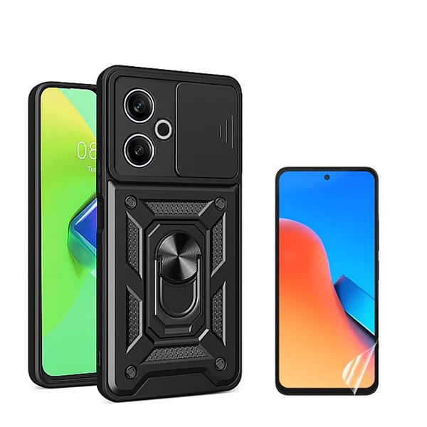 Kit Película Protectora de Hydrogel Frente + Capa de Proteção Militar Magnética Janela GIFT4ME Compativel Com Xiaomi Poco M6 4G - Preto