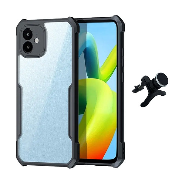Kit Capa Traseira Fumê Rígida + Suporte Magnético Com Pernas GIFT4ME Para Apple iPhone 12 - Transparente/Preto