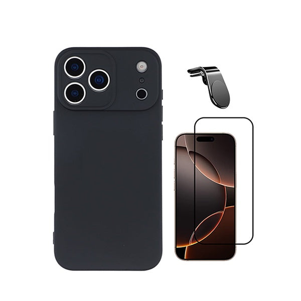Kit Película de Vidro Temperado Gorilasglass + Capa Proteção Silicone + Suporte Magnético L GIFT4ME Para Apple iPhone 18 Pro - Preto