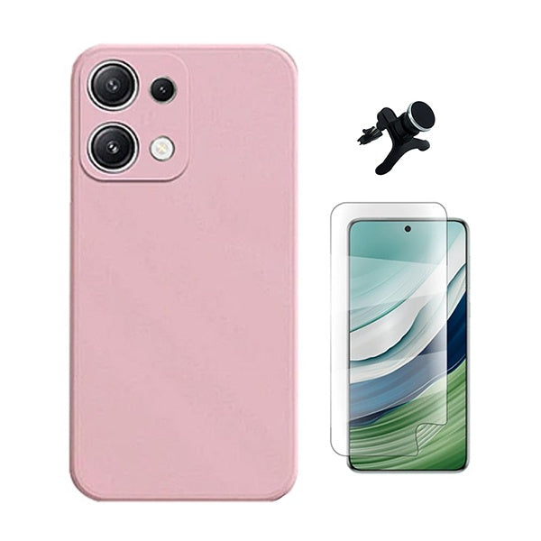 Kit Película Protectora de Hydrogel Frente + Capa Proteção Silicone + Suporte Reforçado de Carro GIFT4ME Para Xiaomi Redmi Note 14S - Rosa