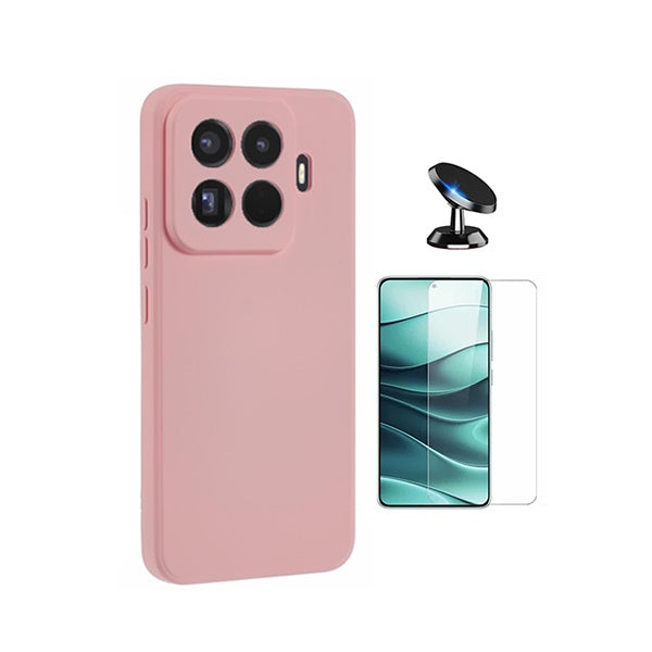 Kit Vidro Temperado Cleargorilasglass + Capa Proteção Silicone + Suporte de Carro GIFT4ME Para Xiaomi 15T Pro 5G - Rosa