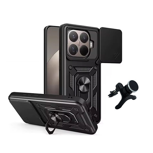 Kit Suporte Magnético Com Pernas + Capa de Proteção Militar Magnética Janela Deslizante GIFT4ME Para Xiaomi 15T Pro 5G - Preto