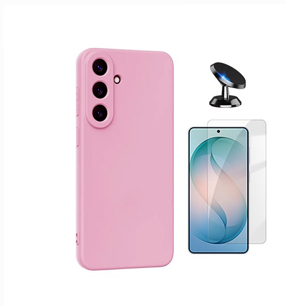 Kit Vidro Temperado Cleargorilasglass + Capa Proteção Silicone + Suporte de Carro GIFT4ME Para Samsung Galaxy S26 FE - Rosa