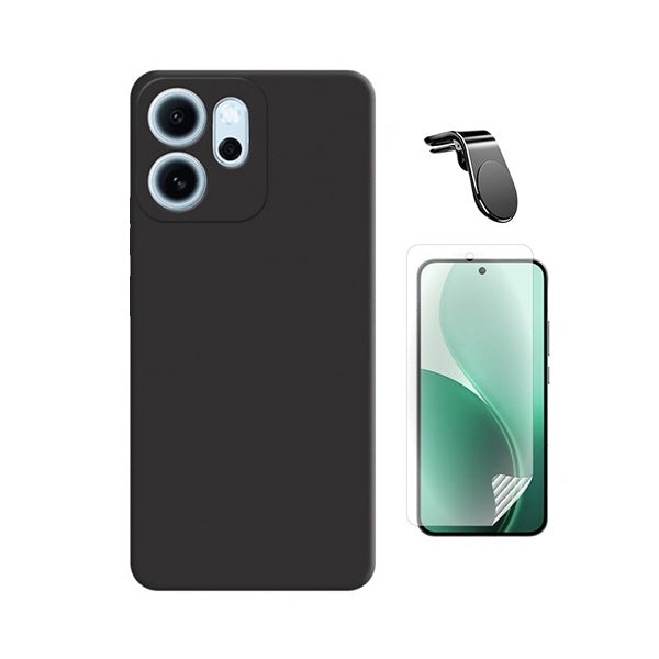 Kit Película Protectora de Hydrogel Frente + Capa Proteção Silicone + Suporte Magnético L GIFT4ME Para Oppo Reno14 F - Preto