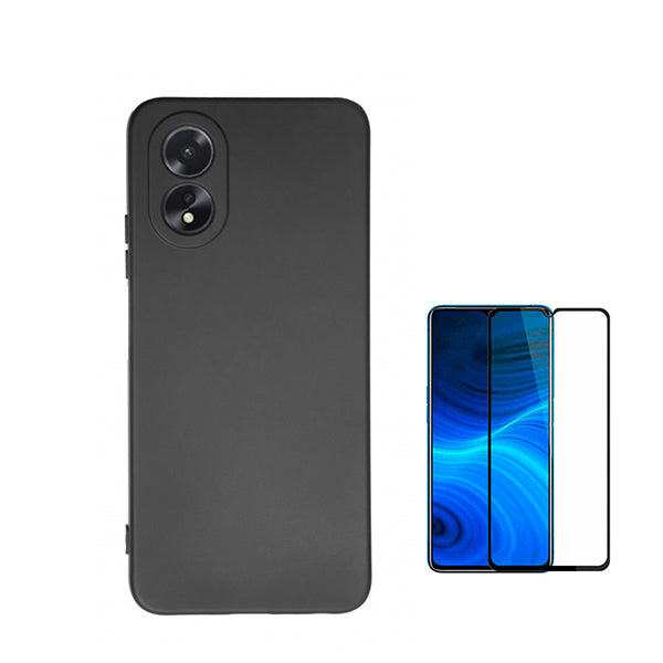 Kit Película de Vidro Temperado GOrilasGlass + Capa Proteção Traseira Silicone GIFT4ME para Oppo A18 - Preto