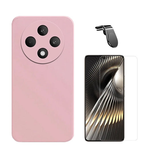 Kit Vidro Temperado Cleargorilasglass + Capa Proteção Traseira Silicone + Suporte Magnético L GIFT4ME Compativel Com Oppo Reno12 F 4G - Rosa