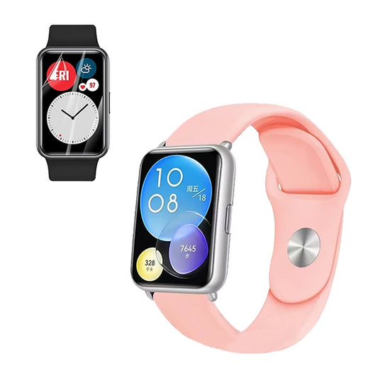 Kit Bracelete Silicone + Película de Hydrogel Gift4Me Para Huawei Watch Fit Special Edition - Rosa