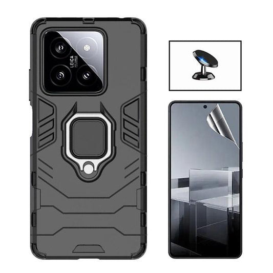 Kit Película ProtectOra de Hydrogel Frente + Capa de Proteção Militar Magnética + Suporte Magnético GIFT4ME para Xiaomi 14 - Preto