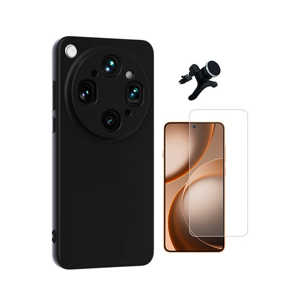 Kit Vidro Temperado Cleargorilasglass + Capa Proteção Silicone +  Suporte Reforçado de Carro GIFT4ME Para Oppo Find X9 Ultra - Preto