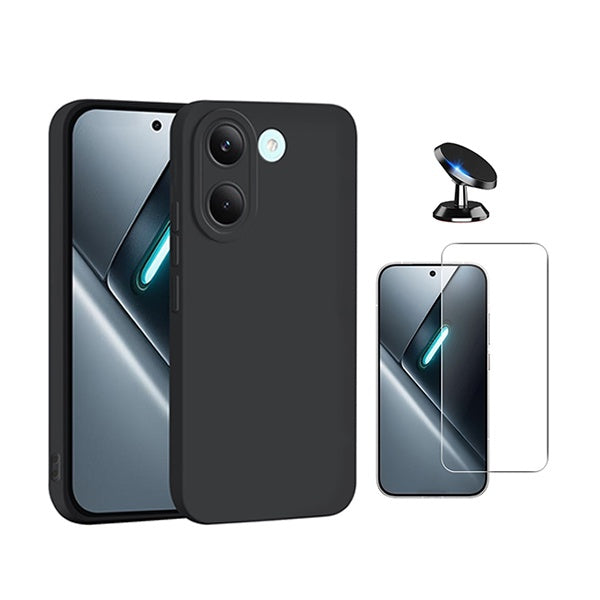 Kit Vidro Temperado Cleargorilasglass + Capa Proteção Silicone + Suporte de Carro GIFT4ME Para Xiaomi Poco X8 Pro - Preto
