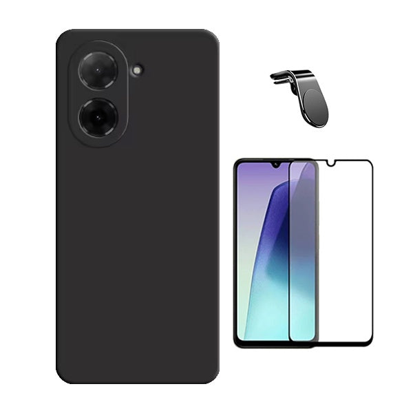 Kit Película de Vidro Temperado Gorilasglass + Capa Proteção Silicone + Suporte Magnético L GIFT4ME Para Xiaomi Redmi A5 4G - Preto