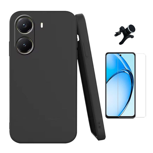 Kit Vidro Temperado Cleargorilasglass + Capa Proteção Silicone +  Suporte Reforçado de Carro Gift4Me Para Xiaomi Poco X7 Pro - Preto