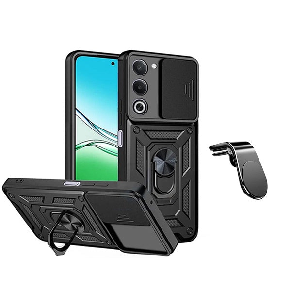 Kit Suporte de Carro Magnético L + Capa de Proteção Militar Magnética Janela Deslizante GIFT4ME Para Oppo A5 4G  - Preto