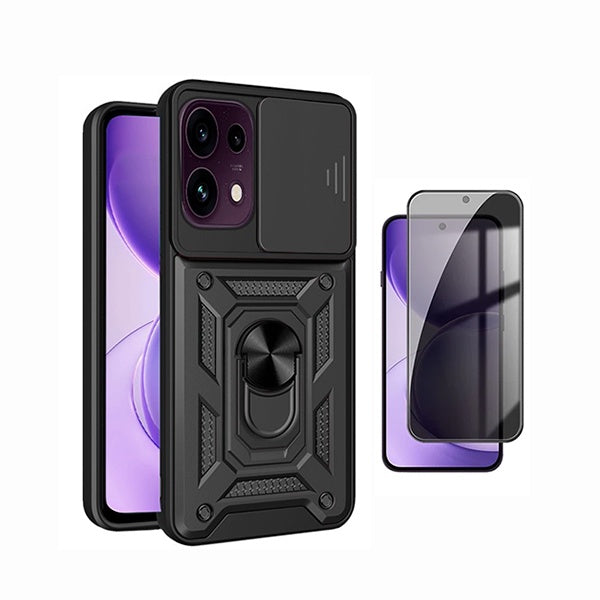 Kit Película de Vidro Temperado Privacidade + Capa de Proteção Militar Magnética Janela GIFT4ME Para Oppo Reno16 F 5G - Preto