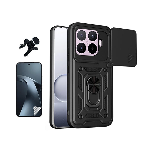 Kit Película Protectora de Hydrogel Frente + Capa de Proteção Militar Magnética Janela + Suporte Magnético Com Pernas  GIFT4ME Para Xiaomi 17T 5G - Preto