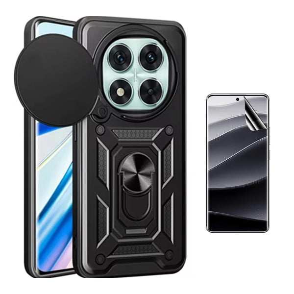 Kit Película Protectora de Hydrogel Frente + Capa de Proteção Militar Magnética Janela GIFT4ME Para Xiaomi Poco X7 - Preto