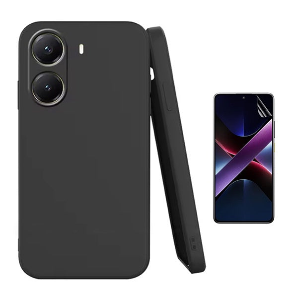 Kit Película Protectora de Hydrogel Frente + Capa Proteção Silicone Gift4Me Para Xiaomi Poco X7 Pro - Preto