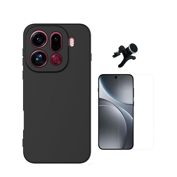 Kit Vidro Temperado Cleargorilasglass + Capa Proteção Silicone +  Suporte Reforçado de Carro GIFT4ME Para Oppo Find X9 Pro - Preto