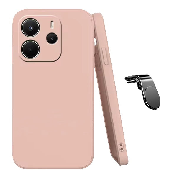 Kit Suporte de Carro Magnético L + Capa Proteção Silicone GIFT4ME Para Xiaomi Redmi Note 14 5G - Rosa