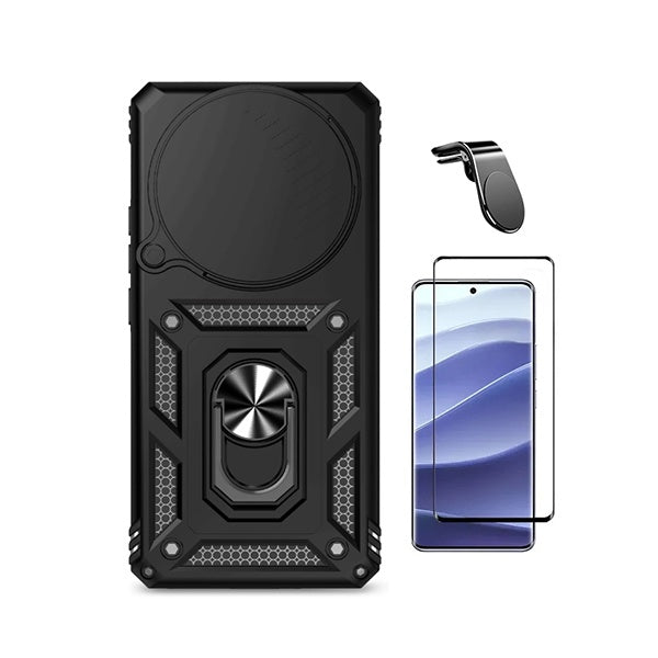 Kit Película de Vidro Temperado Gorilasglass + Capa de Proteção Militar Magnética Janela + Suporte de Carro Magnético L GIFT4ME Para Xiaomi Redmi Note 15 Pro 5G - Preto