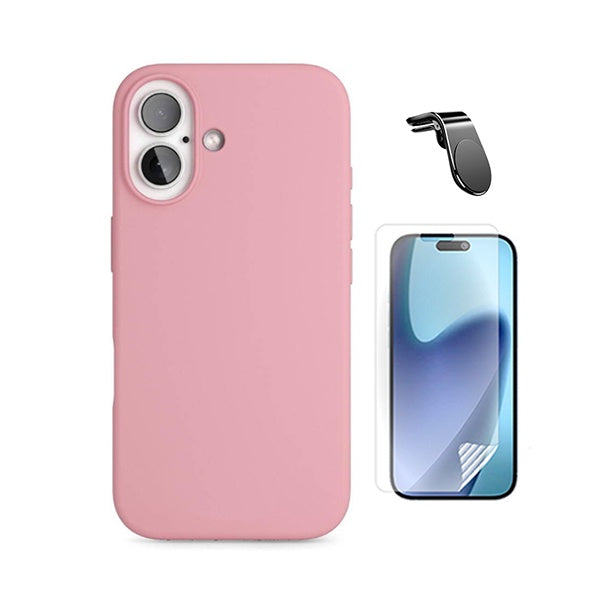 Kit Película Protectora de Hydrogel Frente + Capa Proteção Silicone + Suporte Magnético L GIFT4ME Para Apple iPhone 17 - Rosa