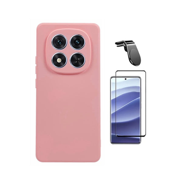 Kit Película de Vidro Temperado Gorilasglass + Capa Proteção Silicone + Suporte Magnético L GIFT4ME Para Xiaomi Redmi Note 15 Pro + Plus - Rosa
