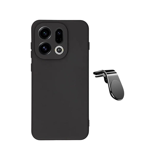 Kit Suporte de Carro Magnético L + Capa Proteção Silicone GIFT4ME Para Oppo Find X9 - Preto
