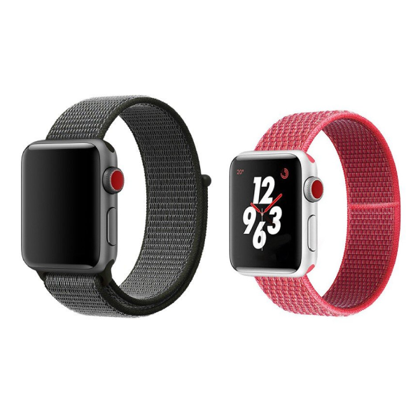 Kit 2x Bracelete Nylon para Apple Watch SE 3 - 44mm - Preto / Vermelho