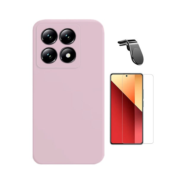 Kit Vidro Temperado Cleargorilasglass + Capa Proteção Silicone + Suporte Magnético L Gift4Me Para Xiaomi 14T Pro - Rosa