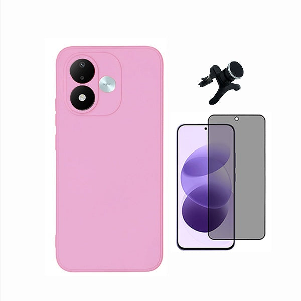 Kit Película de Vidro Temperado Privacidade + Capa Proteção Silicone + Suporte Reforçado de Carro  GIFT4ME Para Xiaomi Redmi Note 17 4G - Rosa