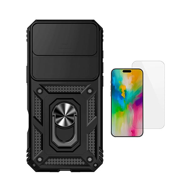 Kit Vidro Temperado Cleargorilasglass + Capa de Proteção Militar Magnética Janela GIFT4ME Para Apple iPhone 17 Air - Preto