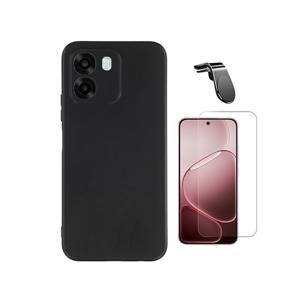 Kit Vidro Temperado Cleargorilasglass + Capa Proteção Silicone + Suporte Magnético L GIFT4ME Para Oppo A6 - Preto