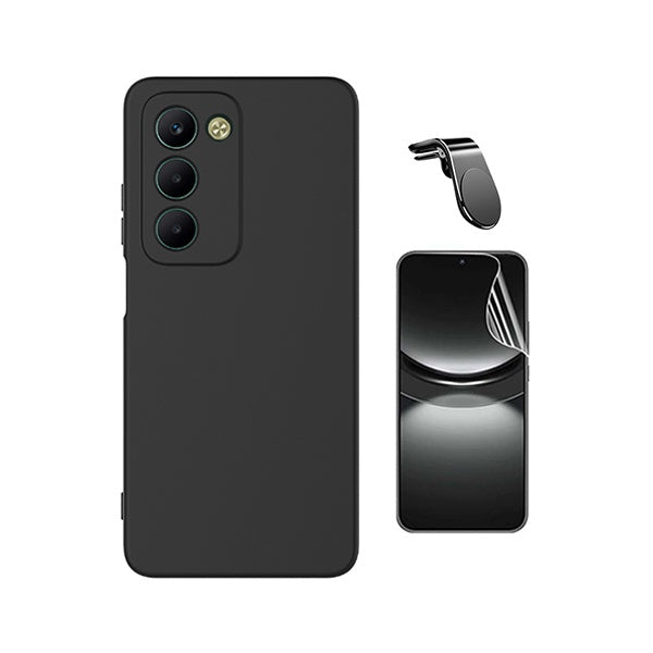 Kit Película Protectora de Hydrogel Frente + Capa Proteção Silicone + Suporte Magnético L GIFT4ME Para Xiaomi Redmi 15 - Preto