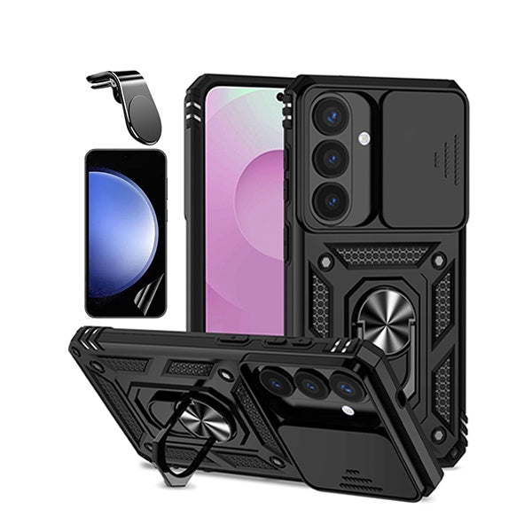Kit Película Protectora de Hydrogel Frente + Capa de Proteção Militar Magnética Janela + Suporte de Carro Magnético L GIFT4ME Para Samsung Galaxy S26 + Plus - Preto