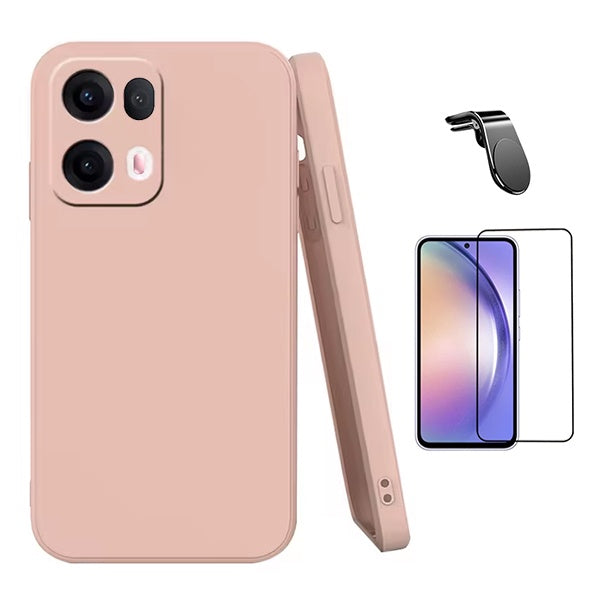 Kit Película de Vidro Temperado Gorilasglass Curvado + Capa Proteção Silicone + Suporte Magnético L GIFT4ME Para Oppo Reno13 Pro - Rosa