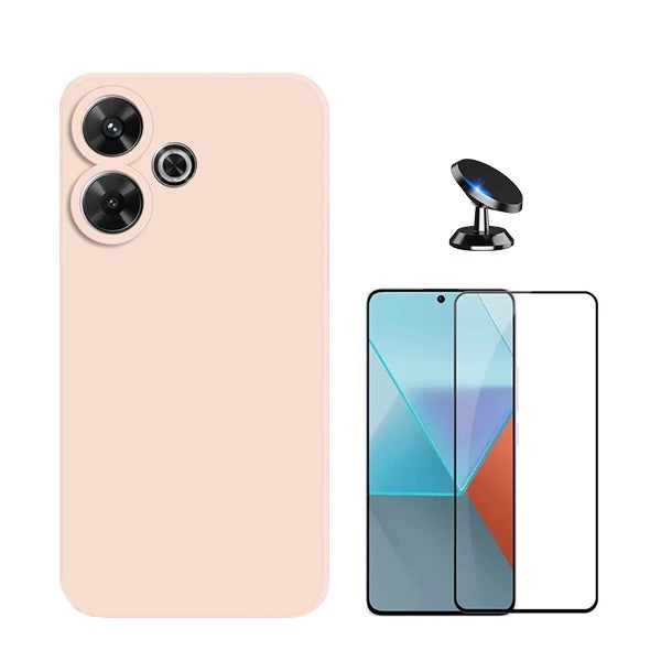 Kit Película de Vidro Temperado Gorilasglass + Capa Proteção Traseira Silicone + Suporte Magnético GIFT4ME Compativel Com Xiaomi Redmi 13 - Rosa